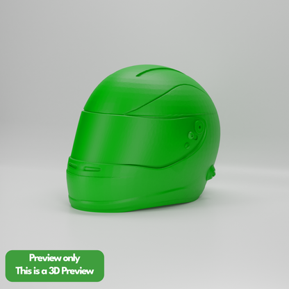 Front side angle of a customizable mini Formula 1 helmet, designed for personalization. This blank canvas helmet invites you to apply your own design, perfectly matching your home decor and style preferences. Available for customization and purchase on the website.